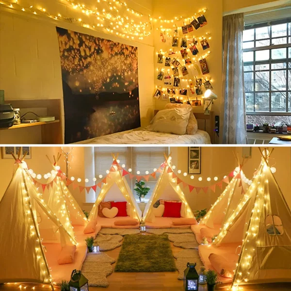 12 - 100 LED Warm White String Lights Bedroom Christmas Lights Indoor Outdoor Waterproof for Classroom Wedding Room