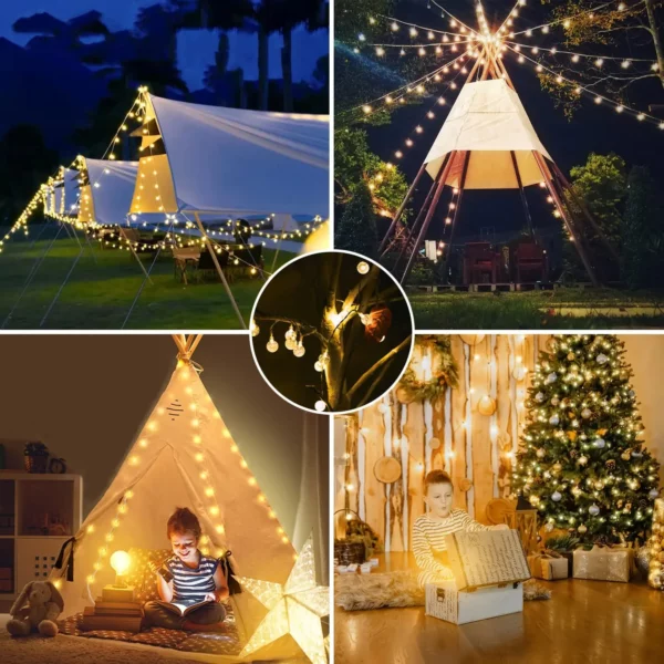 5 - Battery Operated String Lights Outdoor Indoor 80LED Waterproof Crystal Mini Globe Fairy Lights Christmas Decorative