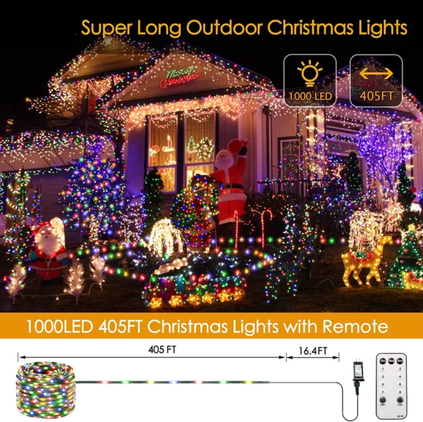 4 - 2023 New Christmas Lights Outdoor 1000 LED Green Wire Waterproof Christmas Tree Lights for Party Decorations