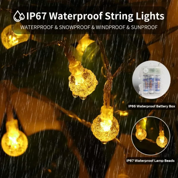 4 - Battery Operated String Lights Outdoor Indoor 80LED Waterproof Crystal Mini Globe Fairy Lights Christmas Decorative