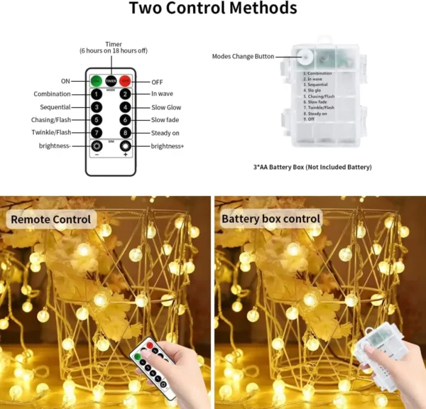 6 - Battery Operated String Lights Outdoor Indoor 80LED Waterproof Crystal Mini Globe Fairy Lights Christmas Decorative