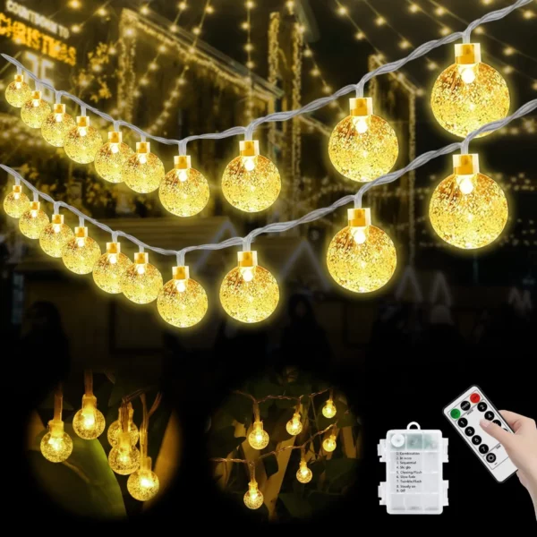 0| - Battery Operated String Lights Outdoor Indoor 80LED Waterproof Crystal Mini Globe Fairy Lights Christmas Decorative