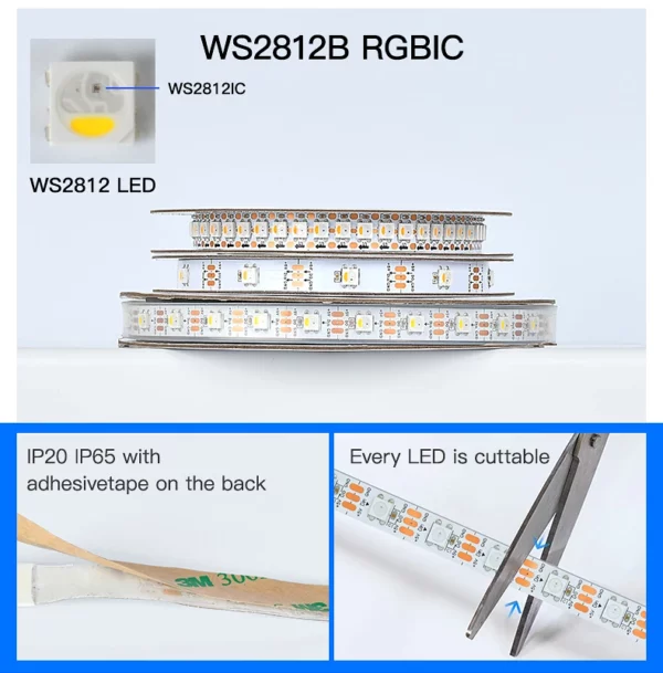 4 - DC5V WS2812B Individually Addressable Led Strip 30/60/100/144 Leds/m Black/White PCB IP30/65/67 Smart RGBIC Led Light 1M To 5M