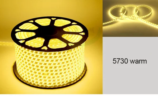 10 - High Voltage Outdoor waterproof 220v SMD 5730 Warm white Color RGB Led Strip Light 100m/roll for home decoration